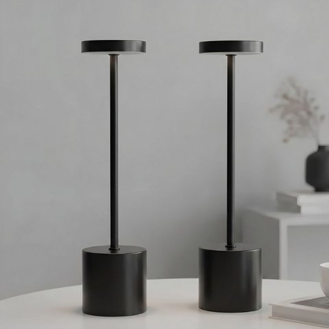 Kit com 02 Abajures sem Fio com Acendimento Ao Toque - Ideal para Quarto - Preto
