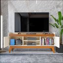 Ver imagem 3 de Conjunto Buffet 4 Portas e Rack para Tv 50 Polegadas Ripado 136cm - Vianossa - Off White/cedro