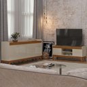 Ver imagem 1 de Conjunto Buffet 4 Portas e Rack para Tv 50 Polegadas Ripado 136cm - Vianossa - Off White/cedro