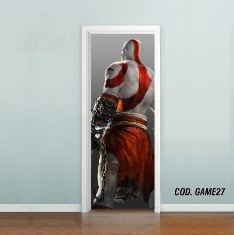 Adesivo De Porta God Of War - Kratos #01 - 1,00x2,10m - 1