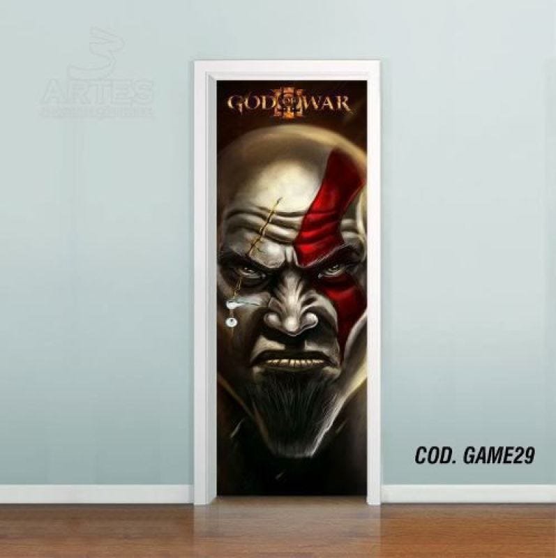 Adesivo De Porta God Of War - Kratos #03 - 1,00x2,10m - 1
