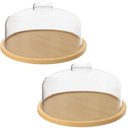 Ver imagem 1 de Kit 2 Boleiras Bambu 26,5cm Cúpula Plástica Prato Porta Bolos Doces Tortas Sobremesas Coza