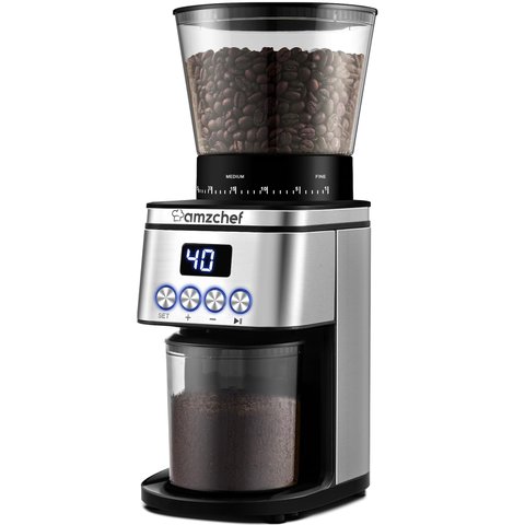 Amzchef Moedor de Café Cônico com 30 Ajustes e Tela de Led (prata)
