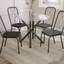 Ver imagem 1 de Kit Conjunto Mesa Redonda 4 Cadeiras 95 X 95 Cm Sala de Jantar Cozinha Vidro Metal Bronze Preto