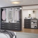 Ver imagem 2 de Guarda-Roupa Casal Iris 6 Portas 9 Gavetas e Espelho com Cômoda 2 Portas 5 Gavetas Preto - Panorama