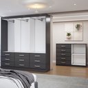 Ver imagem 6 de Guarda-Roupa Casal Iris 6 Portas 9 Gavetas e Espelho com Cômoda 2 Portas 5 Gavetas Preto - Panorama