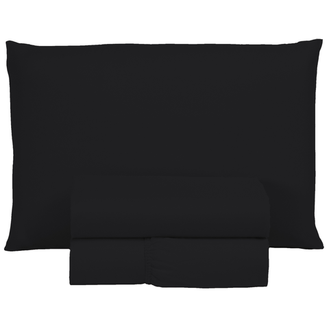 Roupa de Cama Solteiro 400 Fios 3 Peças Hotel Pousada Macio Acetinado:preto