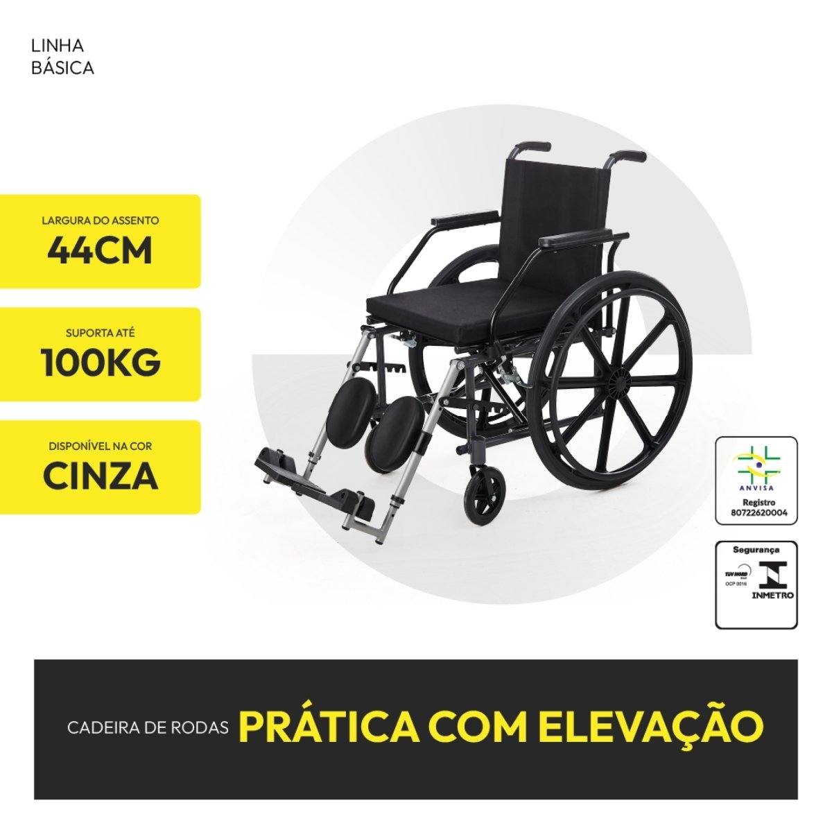 Cadeira de Rodas Prática 44cm 100kg com Elevação Prolife - 4