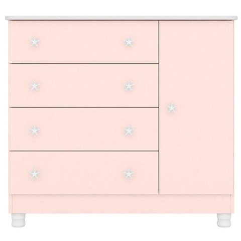 Cômoda Sapateira Infantil 1 Porta 4 Gavetas C/ Pés Doce Mel Rosa