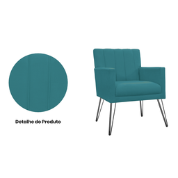 Poltrona Estofada para Quarto Closet com Pés de Ferro Cecília Suede Azul Turquesa - Incasa Decor - 2