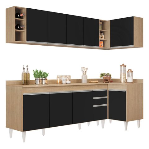Armário de Cozinha Modulado de Canto Esquerdo 5 Peças Cp53 Balcão com Tampo Castanho/preto - Lumil L