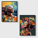 Ver imagem 2 de Kit 2 Quadros Decorativos Mulheres Afro 45x34cm:Madeira preta
