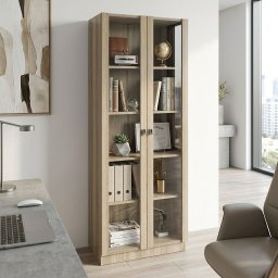 Armário para Escritório com 2 Portas de Vidro e 5 Prateleiras ME4115 Marrom - 5 Armário para Escritório com 2 Portas de Vidro e 5 Prateleiras ME4115 Marrom - 5
