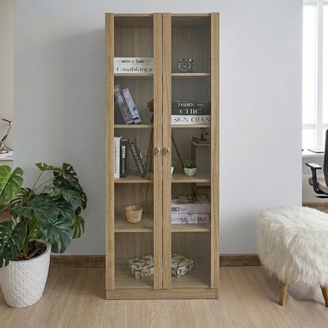 Armário para Escritório com 2 Portas de Vidro e 5 Prateleiras ME4115 Marrom
