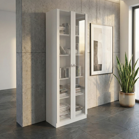 Armário para Escritório com 2 Portas de Vidro e 5 Prateleiras ME4115