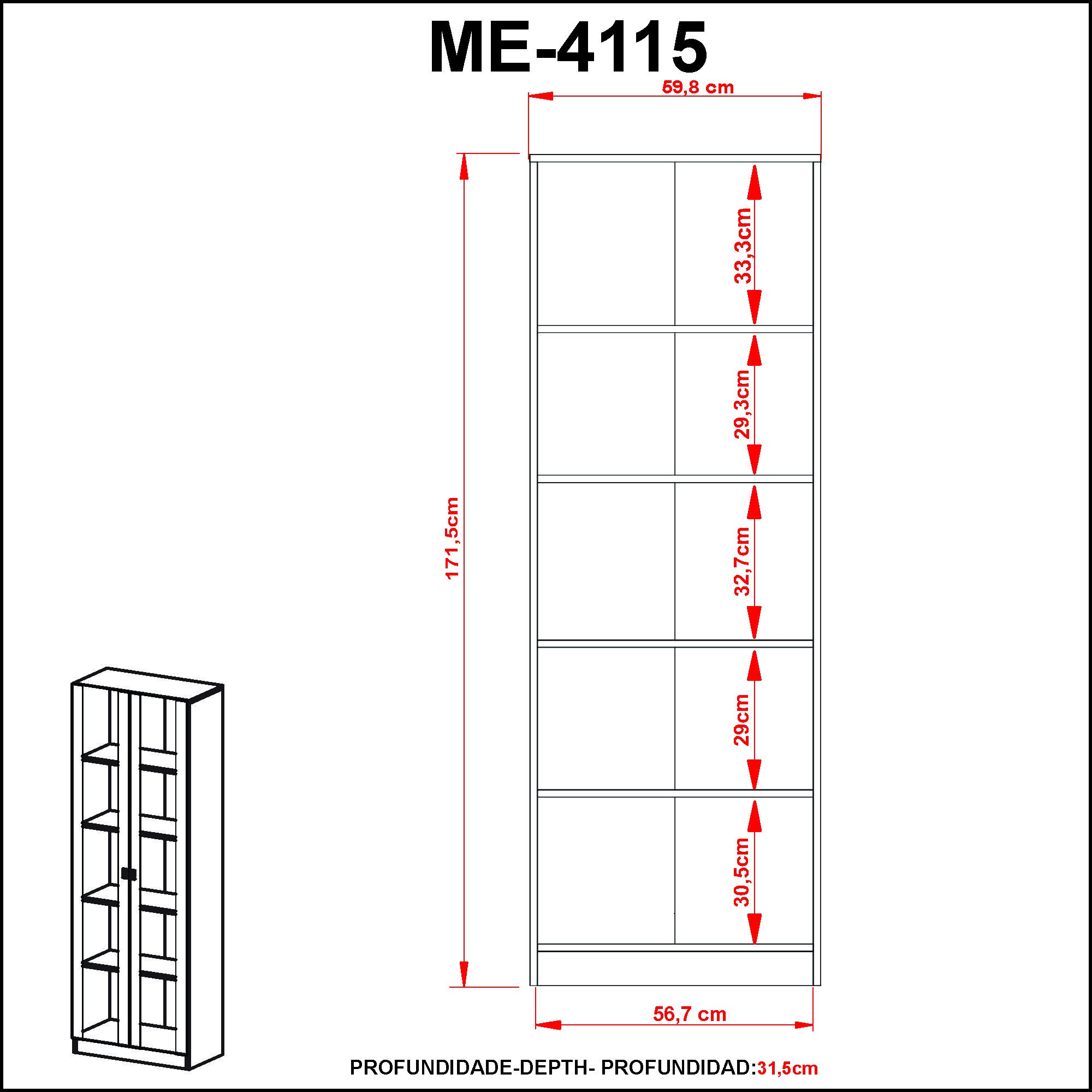Armário para Escritório Com 2 Portas de Vidro ME4115 Tecno Mobili - 7