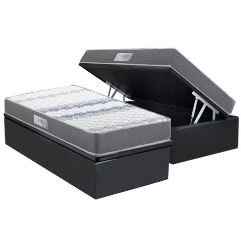 Cama Box Baú Solteiro: Colchão Ortopédico Herval D60 / Ag65 Timeless + Base Crc Suede Gray (