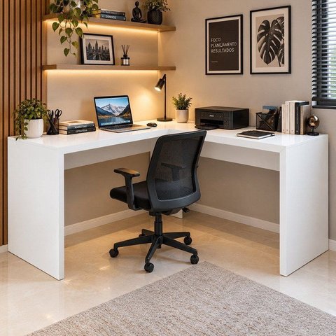 Escrivaninha Mesa Escritório Angular em L ME4116 157,3cm Branco