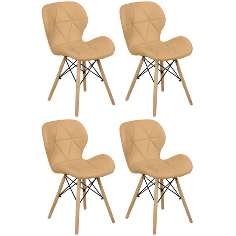 Kit 04 Cadeiras Charles Eames Eiffel Slim Wood Estofada - Nude Escuro Nude Escuro