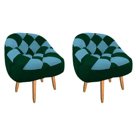 Kit 02 Poltrona Paloma Escritório Sala Pé Palito Suede Verde e Suede Azul Turquesa - Dominic Decor