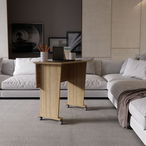 Escrivaninha Mesa Escritório Dobrável com Rodízio ME4117 80cm Amendoa