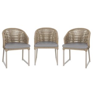 3 Cadeira Noronha Aluminio Micro Pintura Champanhe, Tr. Telinha Corda Nautica Rami, Estofado -