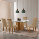 Ver imagem 1 de Sala de Jantar Mesa 90cm Olímpia em Mdf com Vidro Canto Copo 4 Cadeiras Athenas Moderna Mobilia