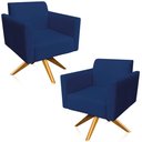 Ver imagem 1 de Kit 02 Poltronas Decorativas Isabella Base Giratória Madeira Suede Azul Marinho - Gran Belo