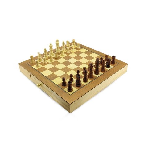 Jogo de Xadrez e Damas 2 em 1 Profissional Hoyle Games Tabuleiro Grande 29x29cm Peças em Madeira com