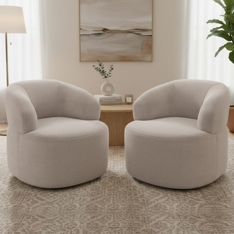 Kit 02 Poltronas Giratória Orgânica para Sala Living Helena L02 Bouclê Creme - Lyam Decor