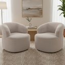 Ver imagem 1 de Kit 02 Poltronas Giratória Orgânica para Sala Living Helena L02 Bouclê Creme - Lyam Decor