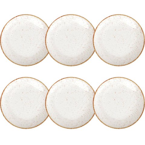 Conjunto 6 Pratos Rústicos Tramontina Rasos 28cm Porcelana Marrom Decorado