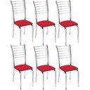 Ver imagem 1 de Kit 6 Cadeiras de Jantar Lara Cromada para Cozinha Assento Corino Vermelho - Aurora Line