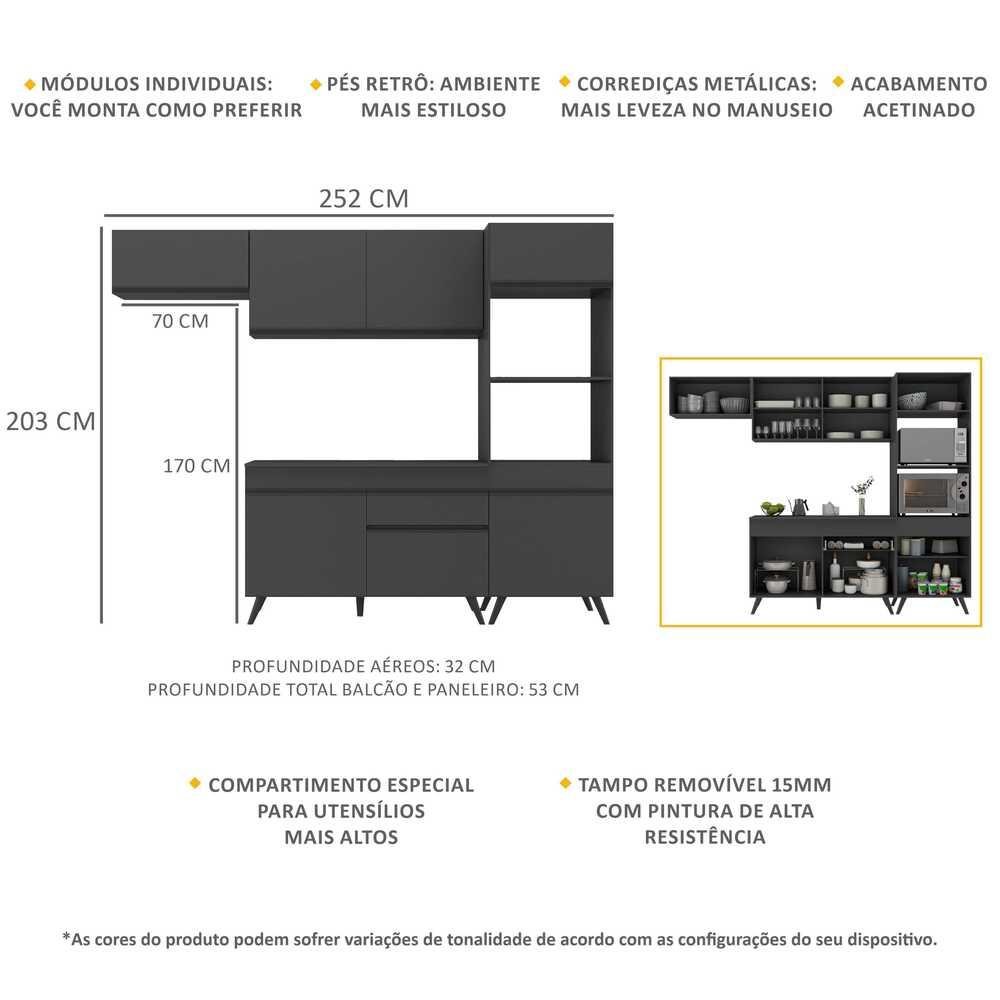 Armário de Cozinha Compacta 4 peças MP3690.895 Veneza Preto - 4