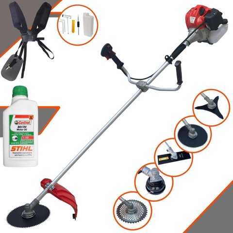 Roçadeira Anmax C/ Carretel + Faca 2 Pontas, 3 Pontas, 40 Dentes e 80 Dentes + Óleo Stihl