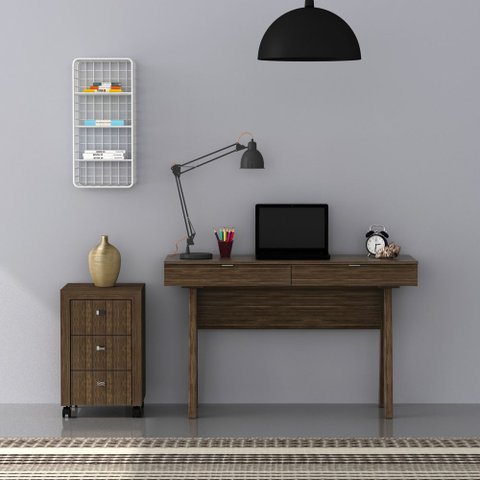 Conjunto de Escritório com Escrivaninha 02 pç CJ43018-084 Tecno Móbili - Tecno Móbili Nogal
