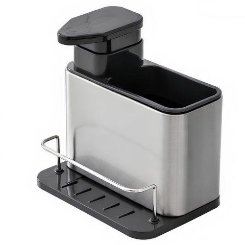 Organizador de Pia 3 em 1 Inox Dispenser Detergente Porta Esponja