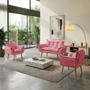 Ver imagem 1 de Kit Namoradeira Decorativa e 2 Poltronas Confortável para Sala Recepção Manicure Alice Suede