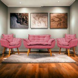 Kit Namoradeira Decorativa + 2 Poltronas Reforçadas Para Amamentação Suede - 1