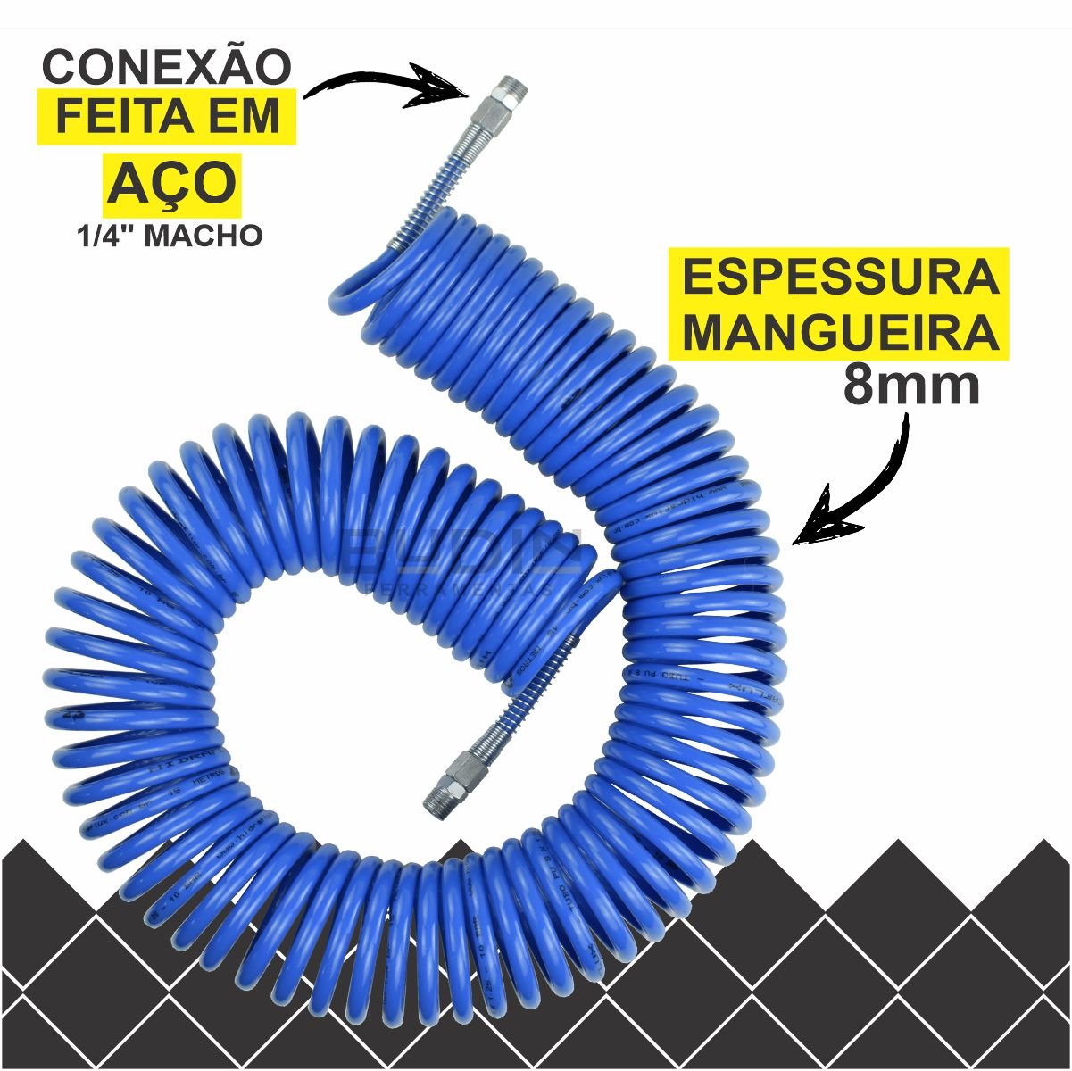 Mangueira Espiral 3,5 mts x 8mm em Poliuretano Terminais Macho 1/4 Pneumática Ar Comprimido - Com Ki - 2