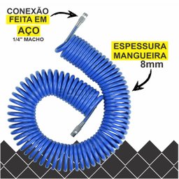 Mangueira Espiral 3,5 mts x 8mm em Poliuretano Terminais Macho 1/4 Pneumática Ar Comprimido - Com Ki - 2