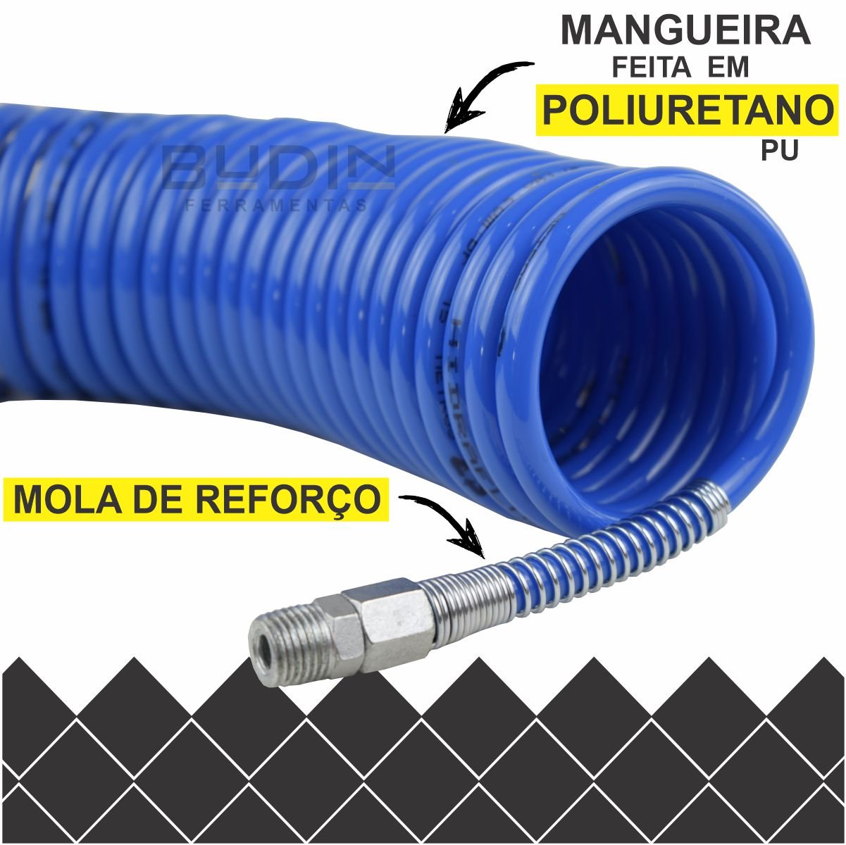 Mangueira Espiral 3,5 mts x 8mm em Poliuretano Terminais Macho 1/4 Pneumática Ar Comprimido - Com Ki - 3