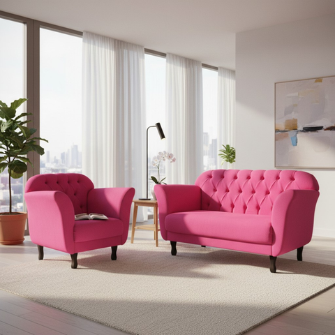 Kit Namoradeira + 1 Poltrona Decorativa Dália Veludo Rosa Pink