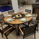 Ver mais imagens de Mesa de Jantar Zurick Pétalas Madeira Centro Giratório Alumínio - 1,30m
