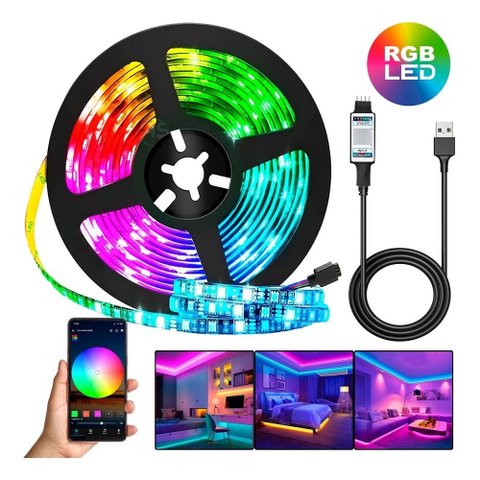 Fita Luz Led Adesiva Rgb Bluetooth Usb Colorida 5m com App Ritmo Musical Kapbom Fita Led Bluetooth R