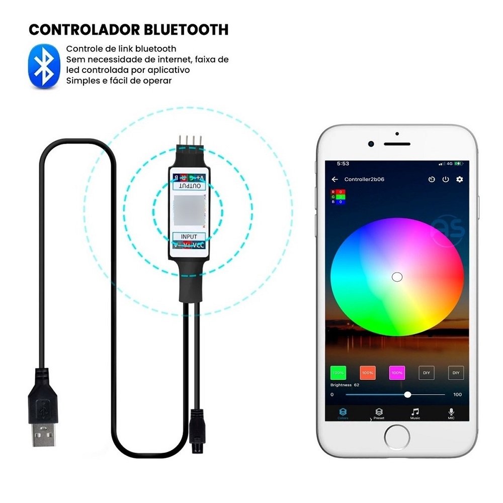 Fita Luz Led Adesiva RGB Bluetooth USB Colorida 5m com APP Ritmo Musical Kapbom Fita Led Bluetooth R - 8
