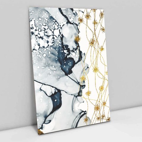 Quadro Decorativo em Canvas Abstrato Mármore Azul e Branco TaColado Borda Infinita 120 x 80cm
