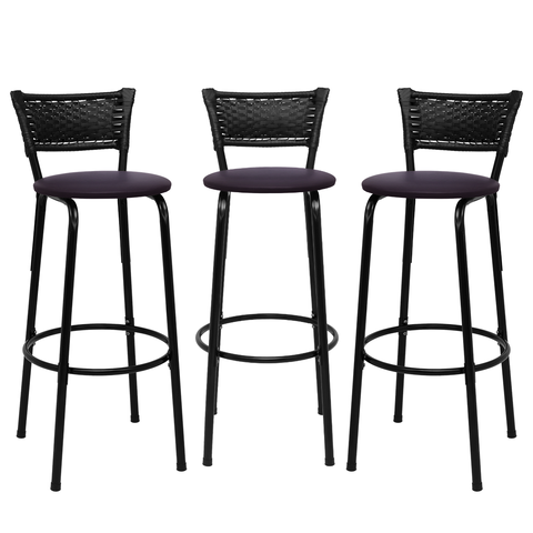 Kit 3 Banquetas para Bancada Banco Alto Junco Preto Balcão Cozinha Gourmet Bar Área de Lazer Piscina