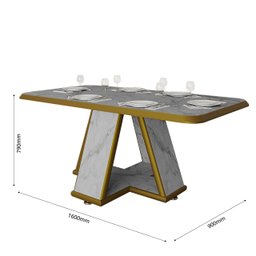 Mesa para Sala de Jantar Retangular Moderna Estampa Marmorizada:branco/dourado - 3