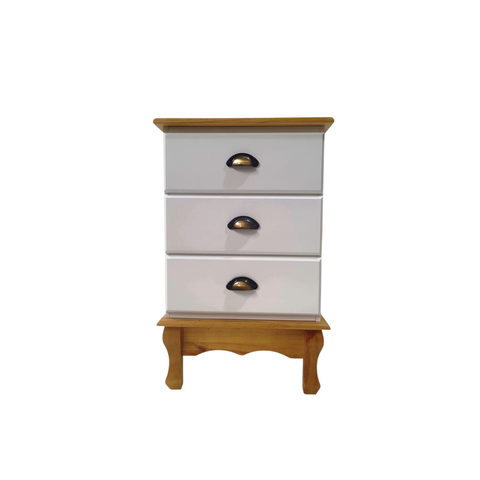 Mesa de Cabeceira Provença Madeira Maciça/mdf 3 Gavetas Branco / Mel